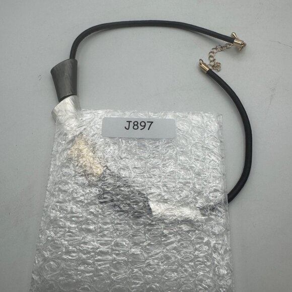 Chunky Black Gold Silver Necklace Adjustable Modern Design Leather Cord - Picture 4 of 4